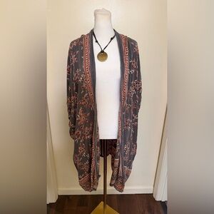 Women's Gray Floral Open Front Kimono Cardigan by Angie